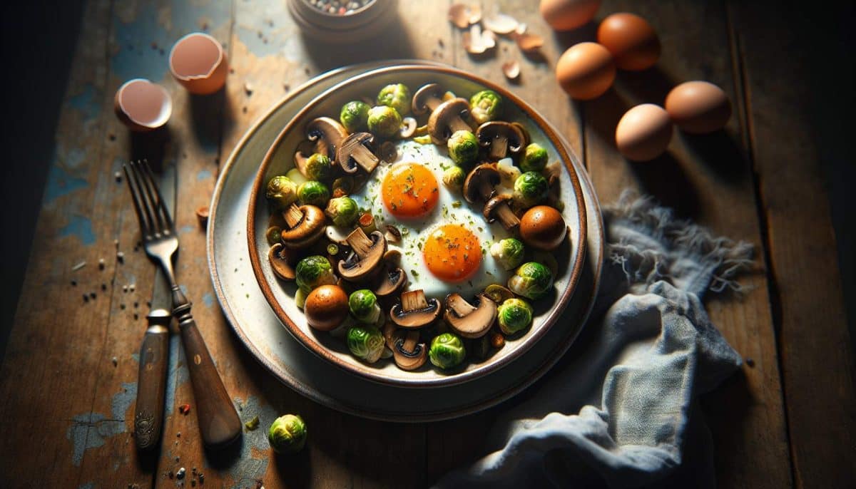 Recette rapide : œufs au plat avec champignons et choux de Bruxelles