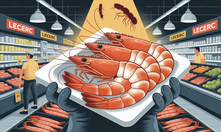 alerte sanitaire : des crevettes vendues chez leclerc rappelées en raison d'un risque de contamination bactérienne. informez-vous et vérifiez vos achats pour votre sécurité.
