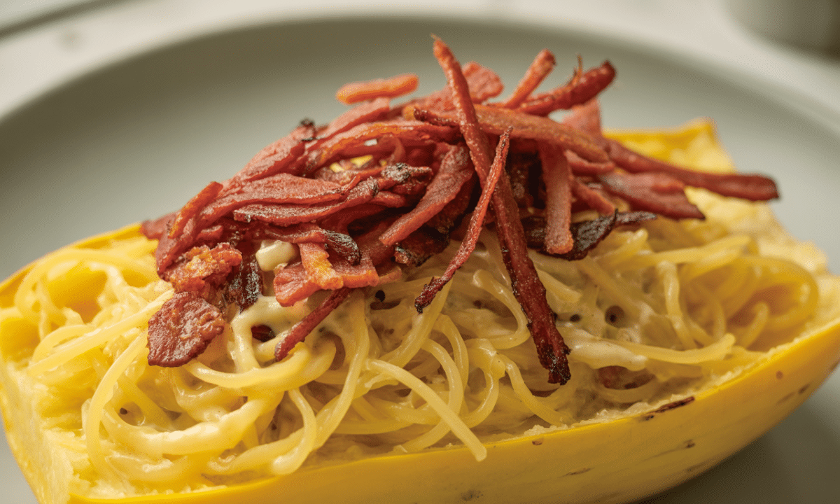 découvrez notre recette savoureuse de courge spaghetti onctueuse à la crème et lardons, un plat gourmand et réconfortant parfait pour toute occasion.