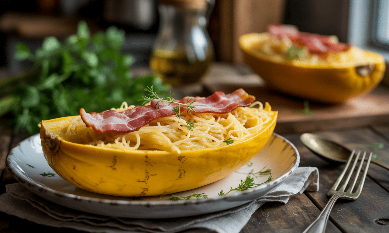 découvrez notre recette gourmande de courge spaghetti onctueuse à la crème et aux lardons, un plat savoureux et facile à préparer qui ravira vos papilles.