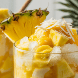 savourez un granité exotique à la noix de coco, à l’ananas et au rhum, parfait pour une pause fraîcheur tropicale et gourmande.