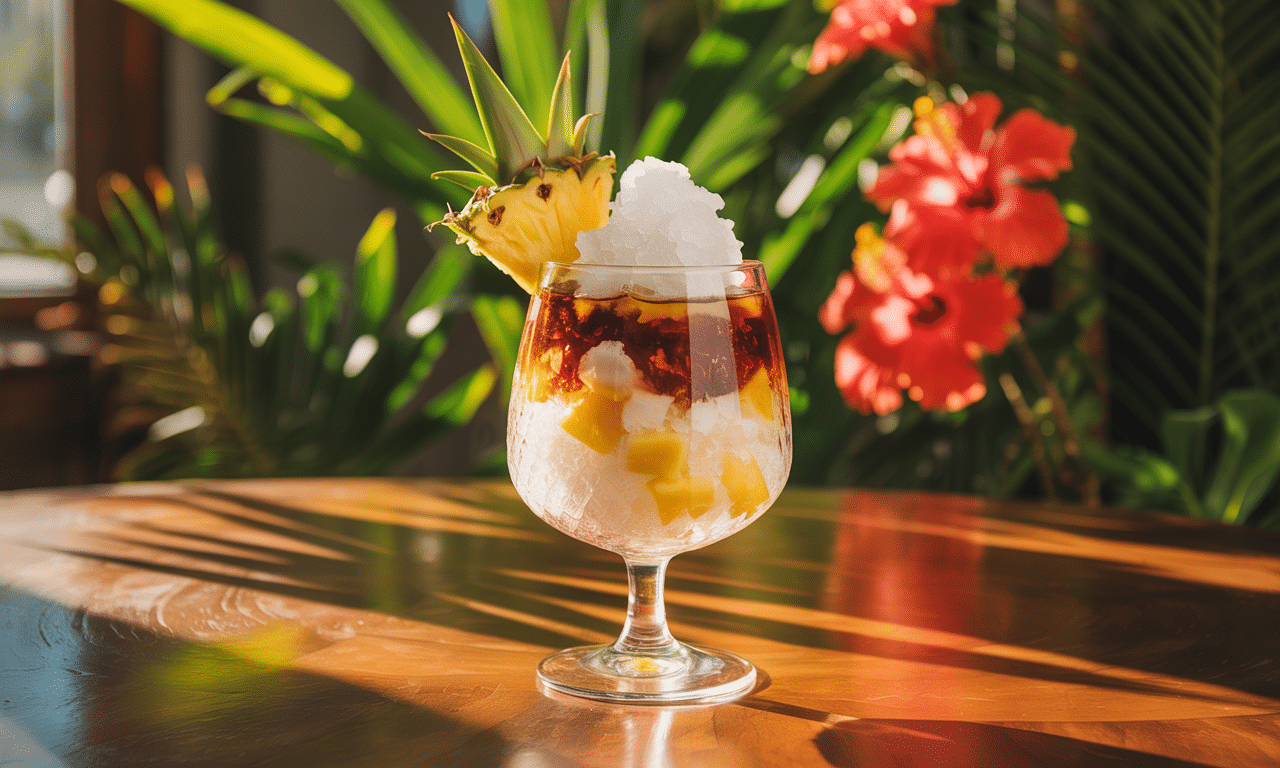 découvrez notre granité exotique à la noix de coco, à l’ananas et au rhum, une pause fraîcheur tropicale idéale pour se rafraîchir avec des saveurs ensoleillées.