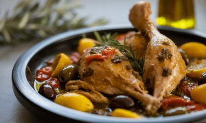 découvrez le tajine authentique au poulet, olives et citrons confits, sublimé par les secrets et saveurs uniques de l'huile d'argan pour un voyage culinaire inoubliable.