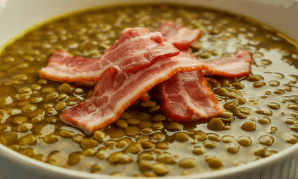 découvrez notre soupe réconfortante aux lentilles vertes et lard fumé, parfaite pour réchauffer vos soirées avec un goût authentique et savoureux.