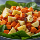 découvrez notre salade vitaminée avec carottes croquantes, pommes fruitées et raisins juteux, préparée facilement avec votre thermomix® pour un repas frais et sain.