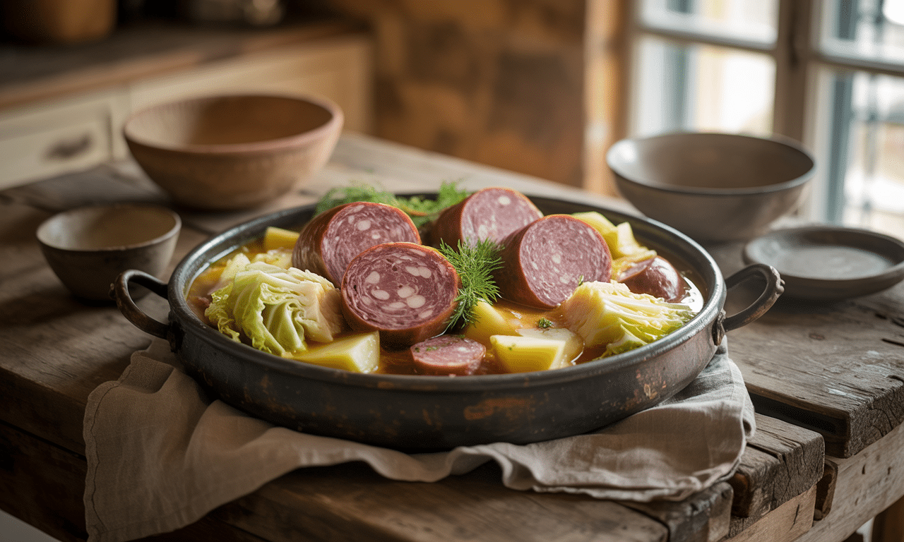 découvrez notre recette revisitée de la potée au chou accompagnée de la saucisse de morteau, un plat traditionnel français riche en saveurs et en histoire.