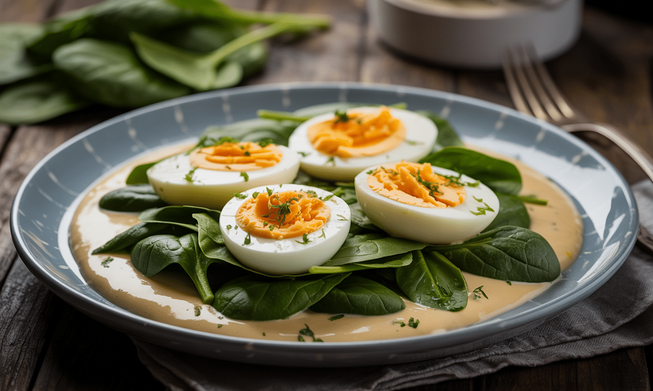 découvrez une recette classique revisitée : épinards et œufs durs généreusement nappés d'une sauce béchamel onctueuse, pour un plat savoureux et réconfortant.