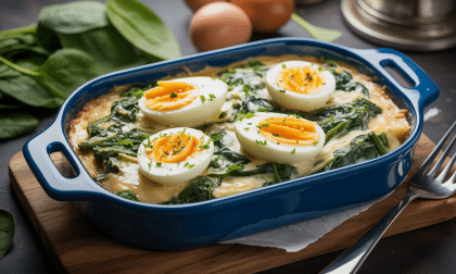 découvrez une recette classique revisitée : épinards et œufs durs généreusement nappés d'une sauce béchamel onctueuse, pour un plat savoureux et réconfortant.