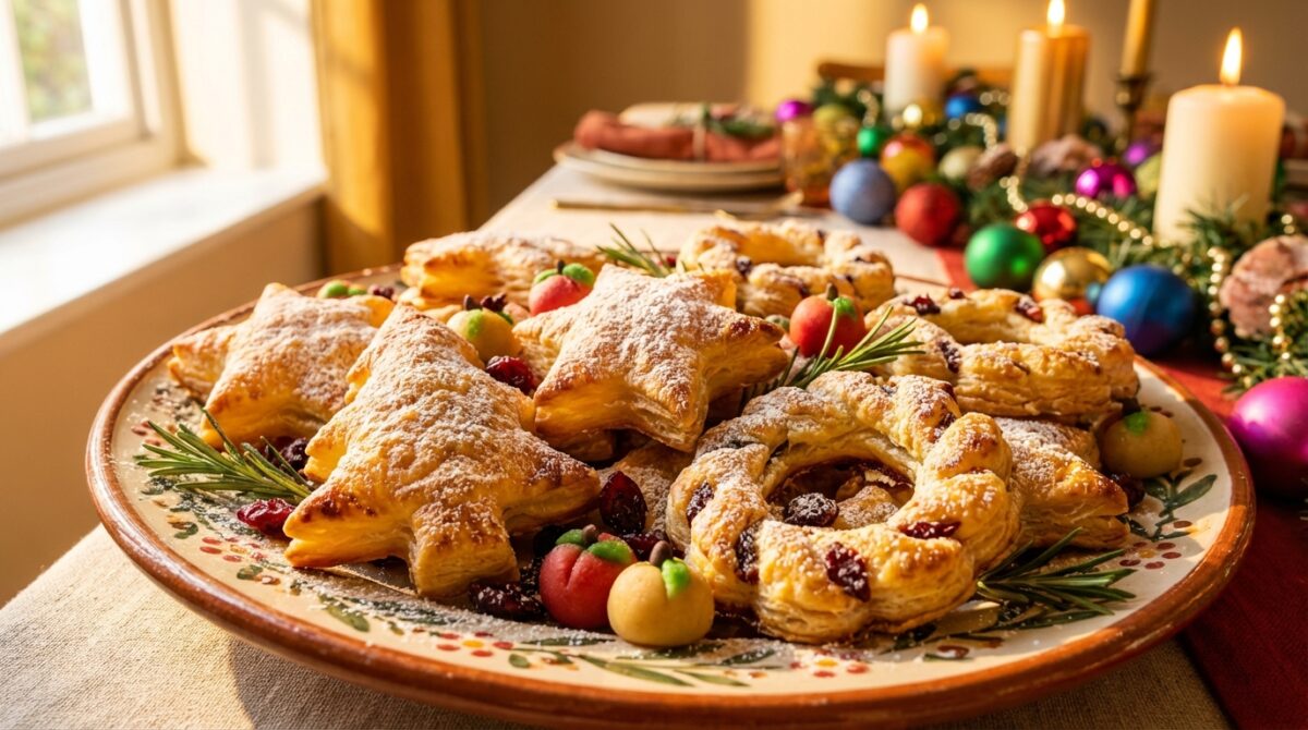 Entdecken Sie unsere knusprigen Weihnachtsbl&auml;tterteige mit einem magischen Teig, perfekt f&uuml;r einen eleganten und einfach vorzubereitenden Aperitif, der Ihre G&auml;ste w&auml;hrend der Feiertage begeistern wird.