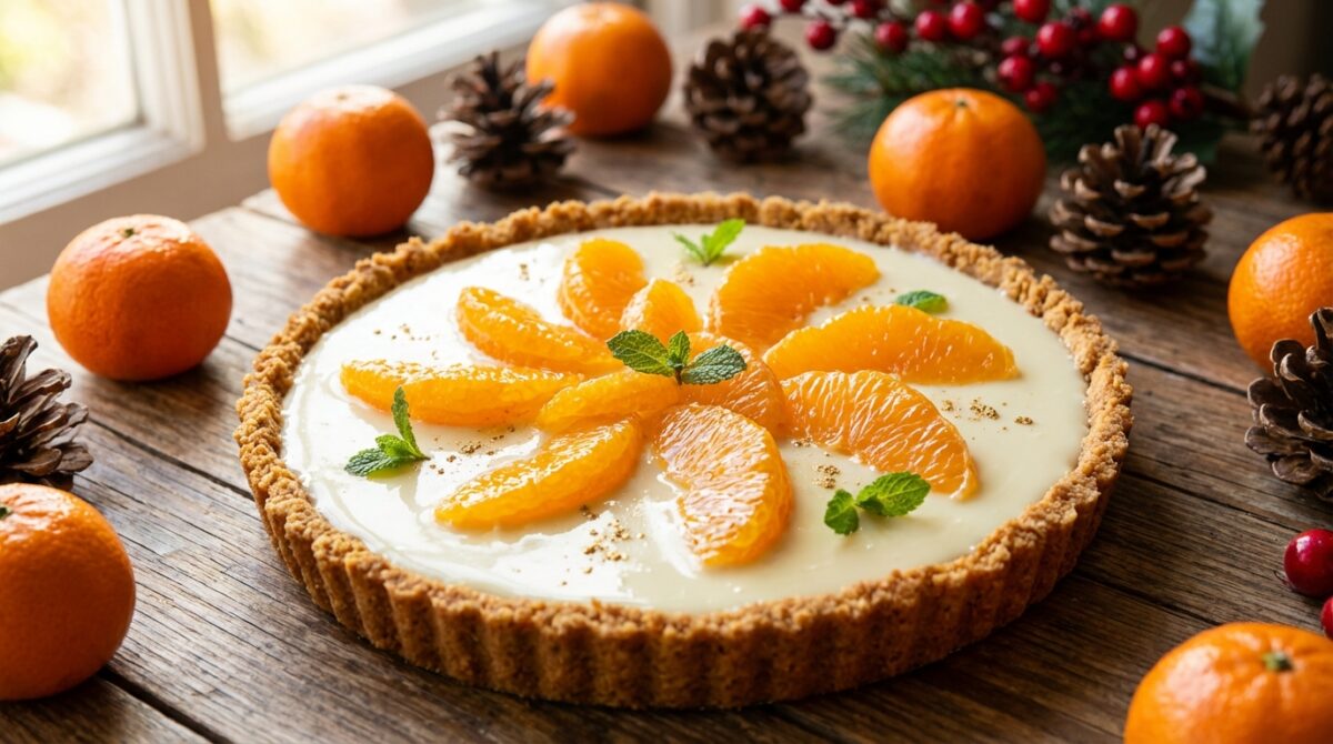 d&eacute;couvrez la tarte de no&euml;l au chocolat blanc et cl&eacute;mentines, une douceur gourmande qui s&eacute;duira et fera fondre tous vos invit&eacute;s lors des f&ecirc;tes.
